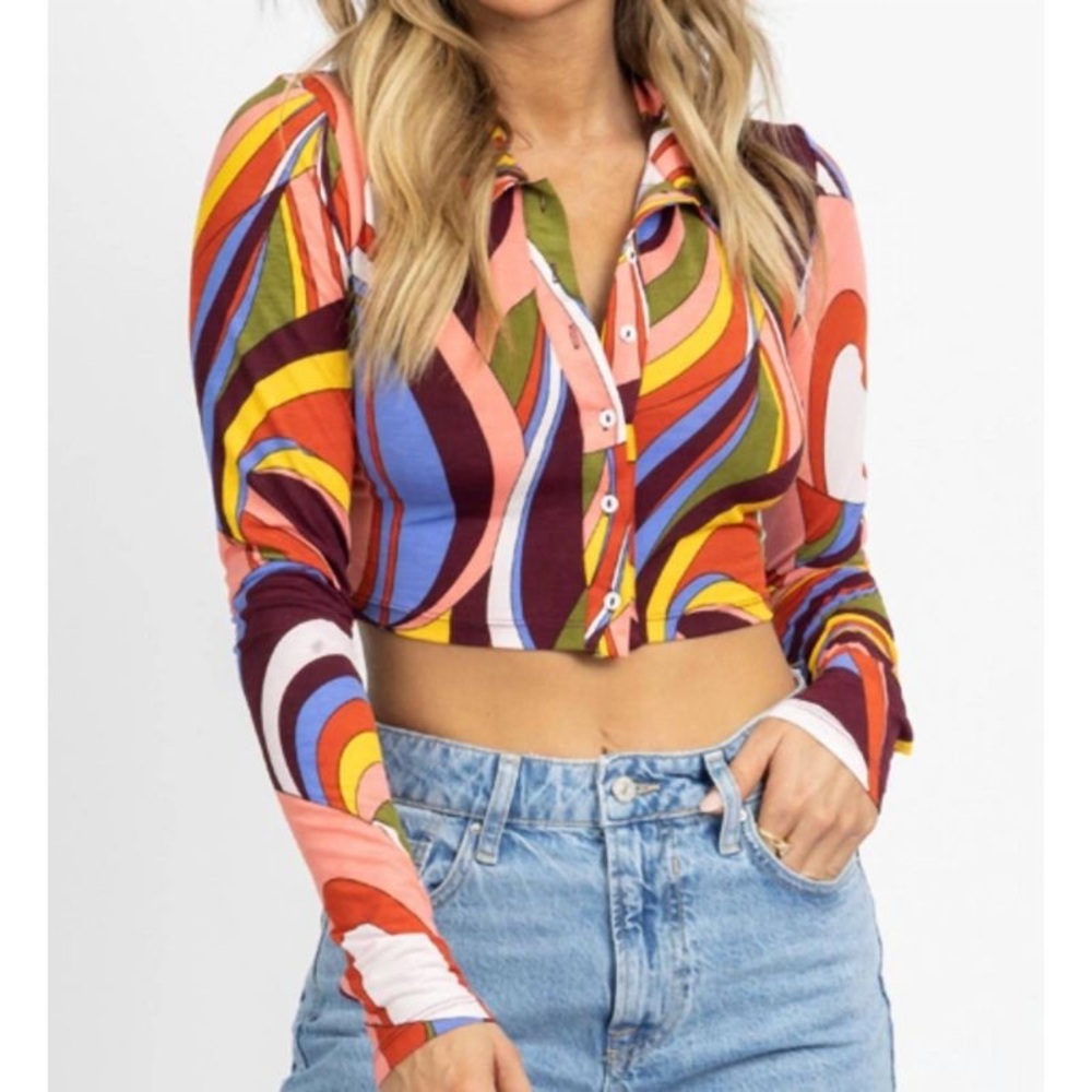 Win Win Multicolor Abstract Women's Top
